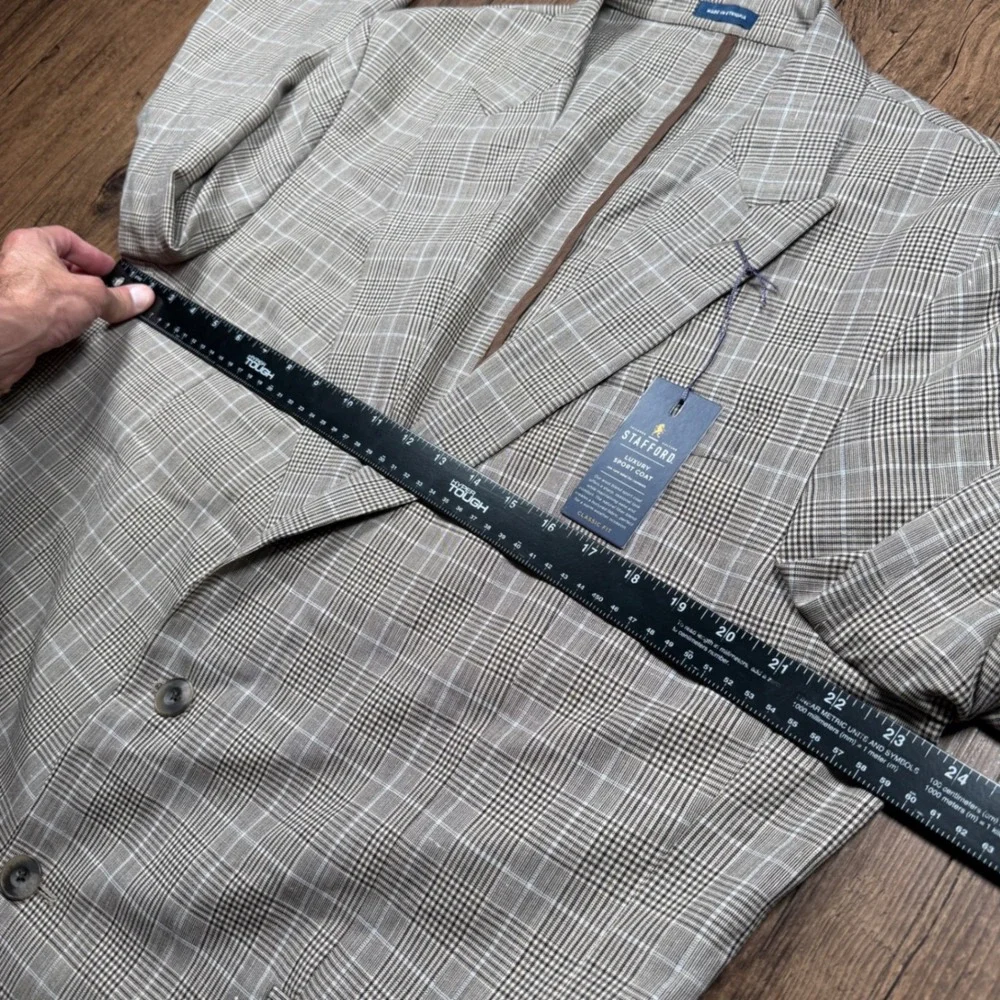 Stafford Luxury Sport Coat Men 46R Brown Glen Plaid Linen Blend Unstructured NWT